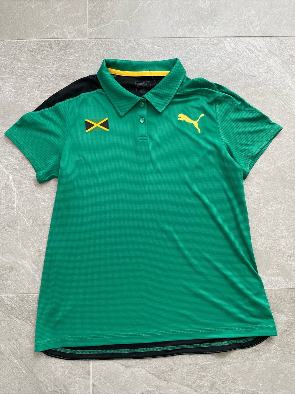 Puma Green Polo with Yellow Logo and Black Shoulder